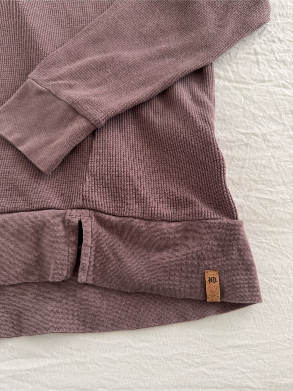 Tentree Waffle Knit V-Neck Longsleeve Relaxed Pullover in Dusty Mauve - Picture 8 of 12